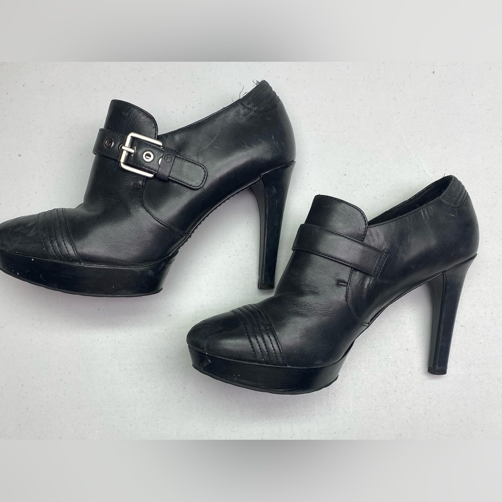 Rockport BLK Leather Platform High Heeled Booties, 8.5 Summer Sale